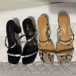 Express Black and Cream Snake Print Heels